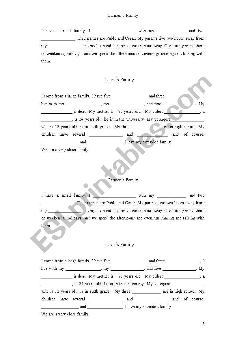 family members worksheet