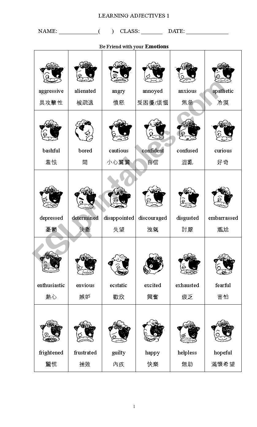 Learning adjectives describing emotion