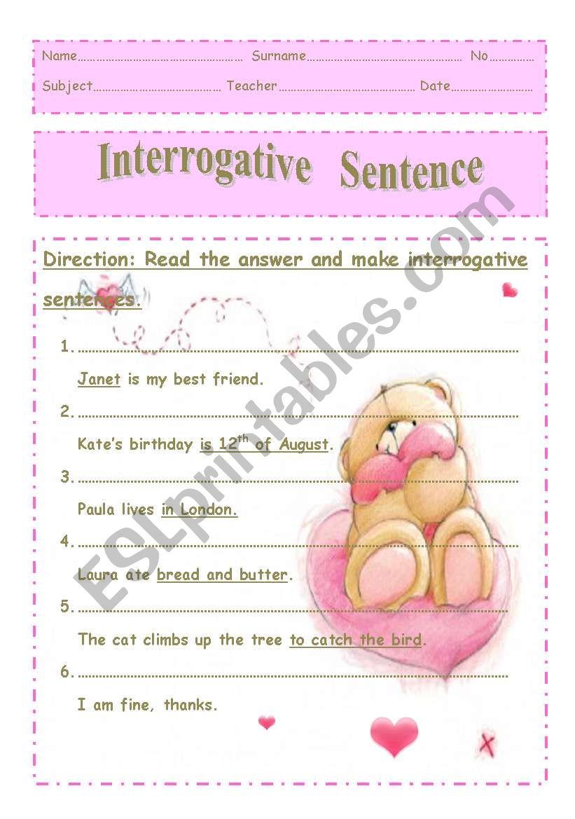 Question Word worksheet