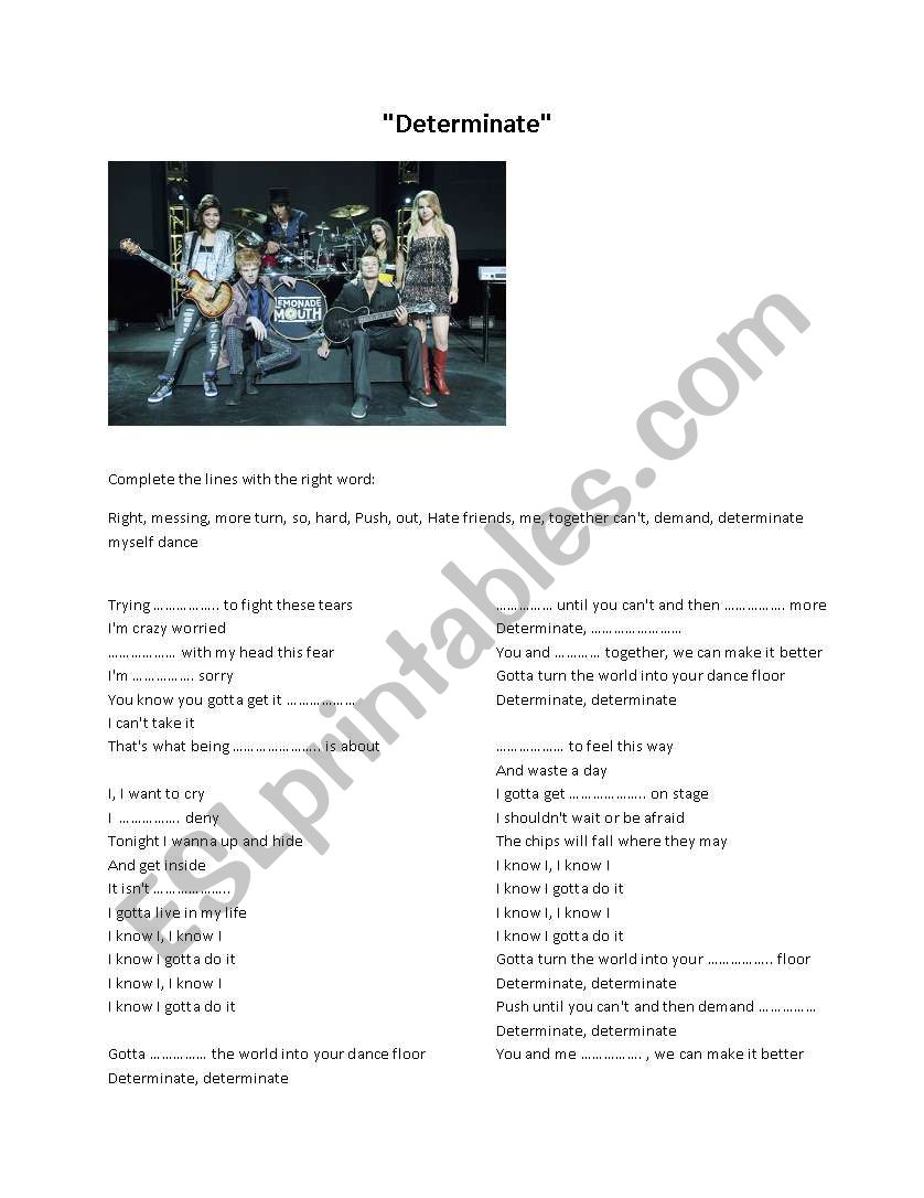 Determinate - Lemonade Mouth worksheet