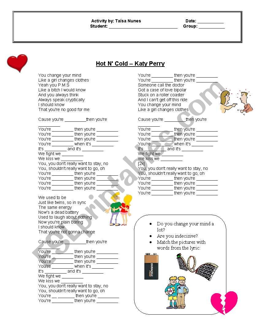 Hot N Cold worksheet