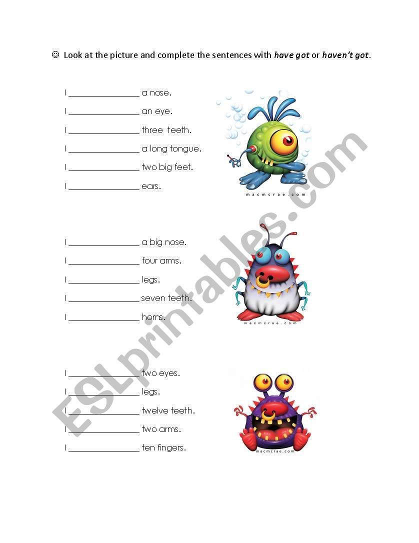 What have the monsters got? worksheet