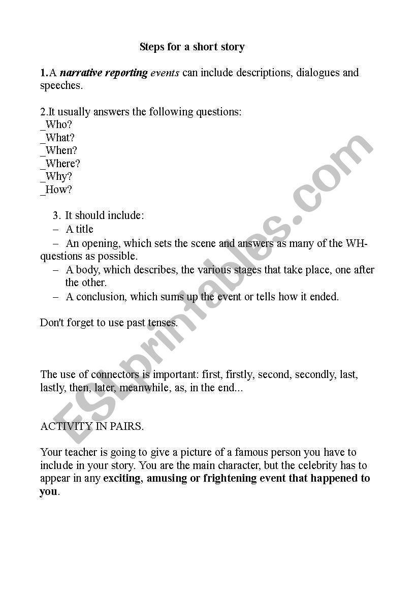 Steps to writing a story worksheet