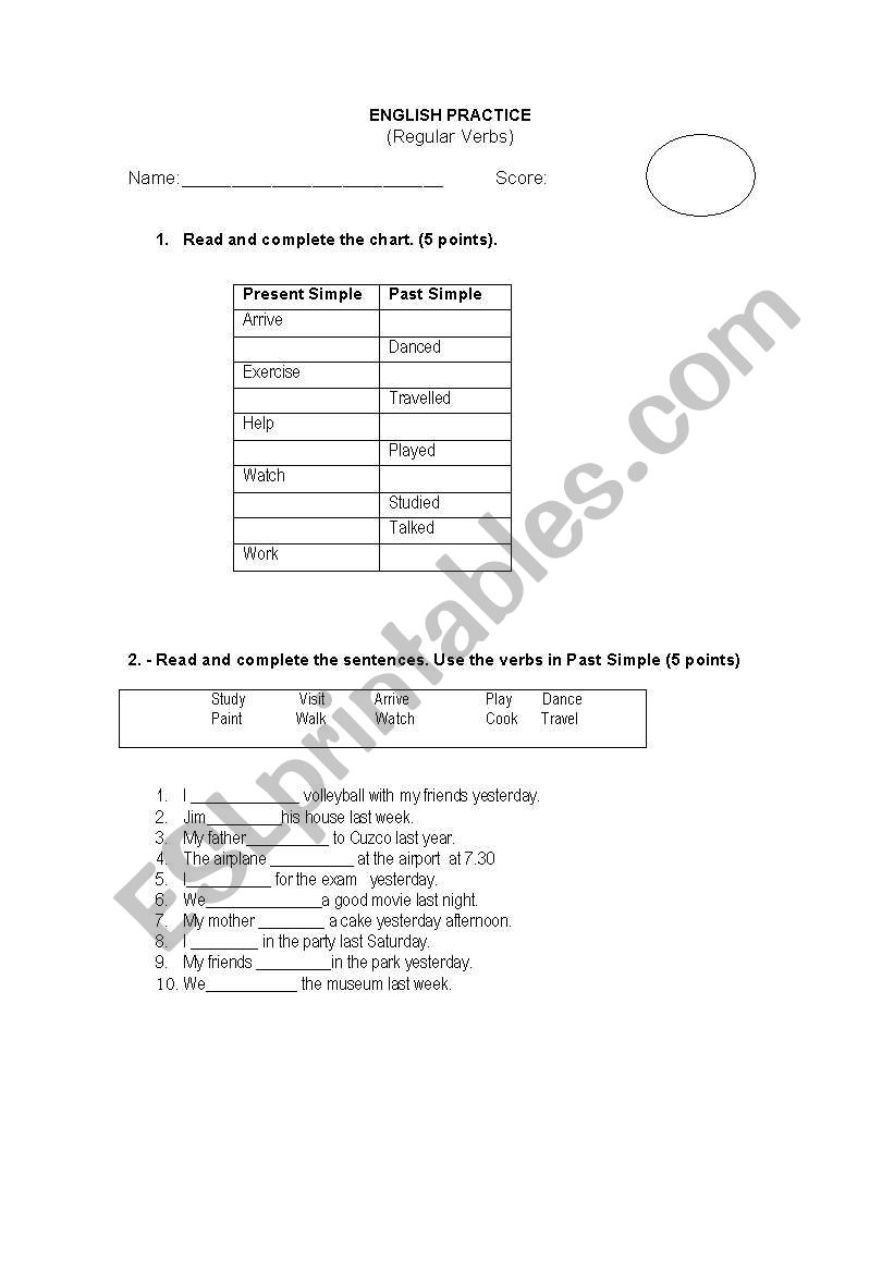 regular verbs worksheet