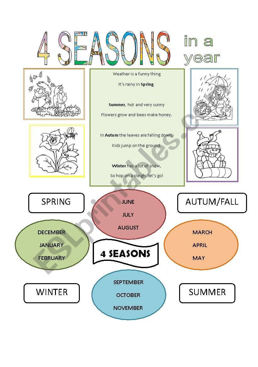 4 Seasons in a year (Mini Reading and Matching)