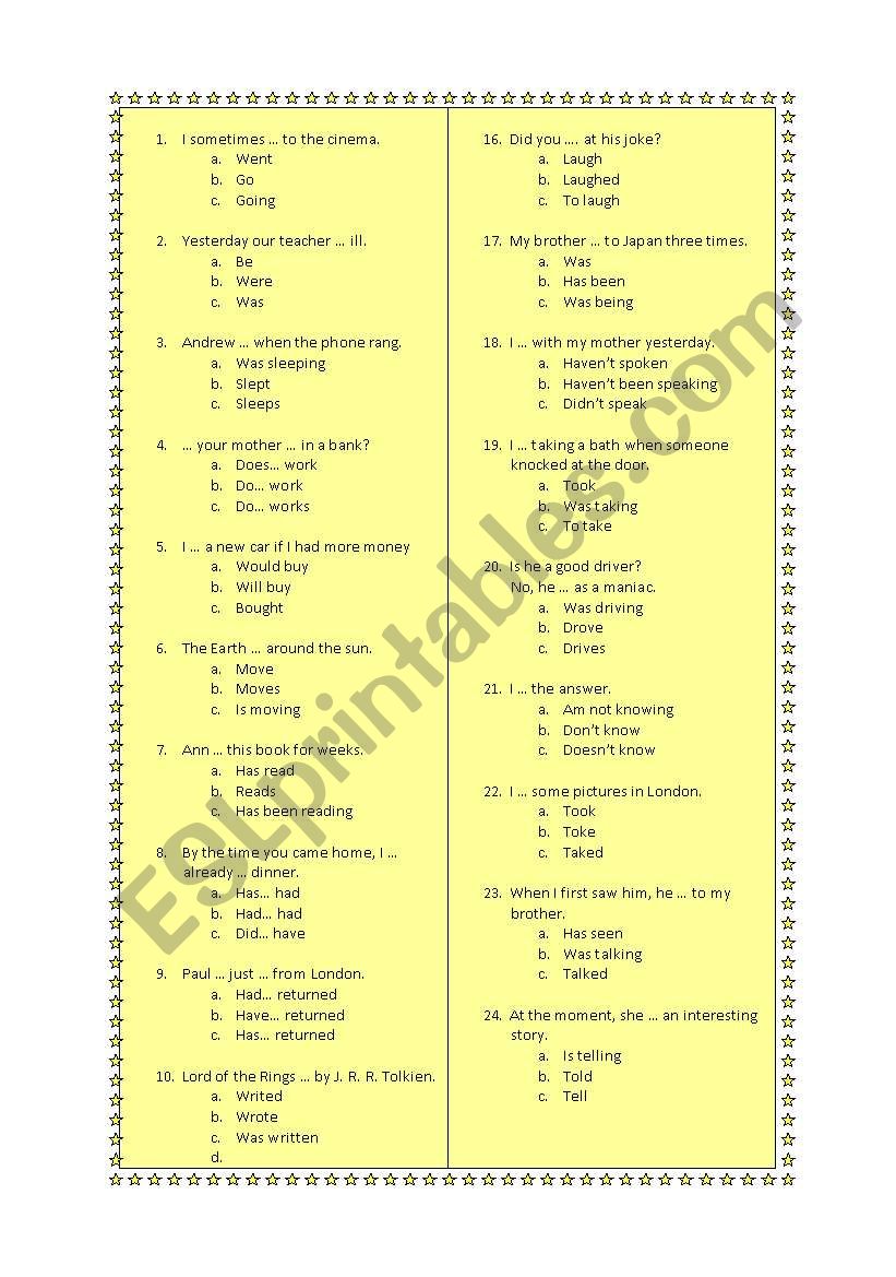 verb tense review worksheet