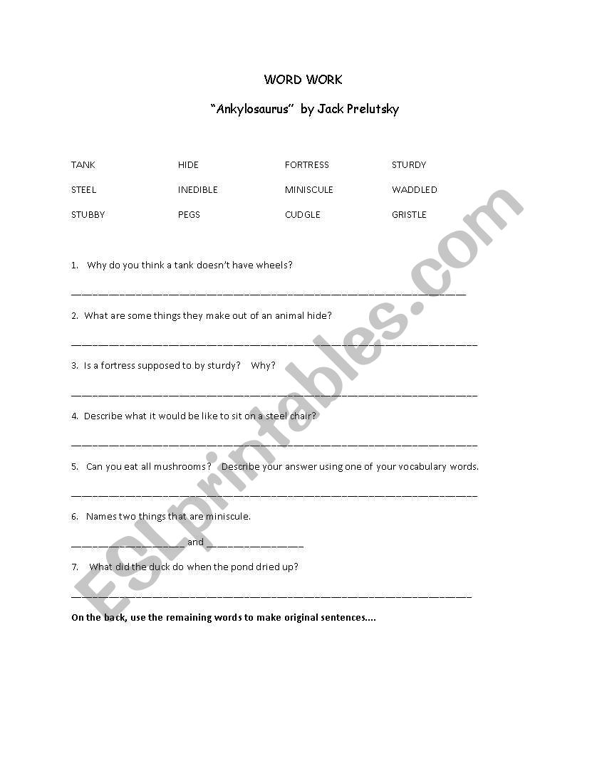 Ankylosaurus worksheet