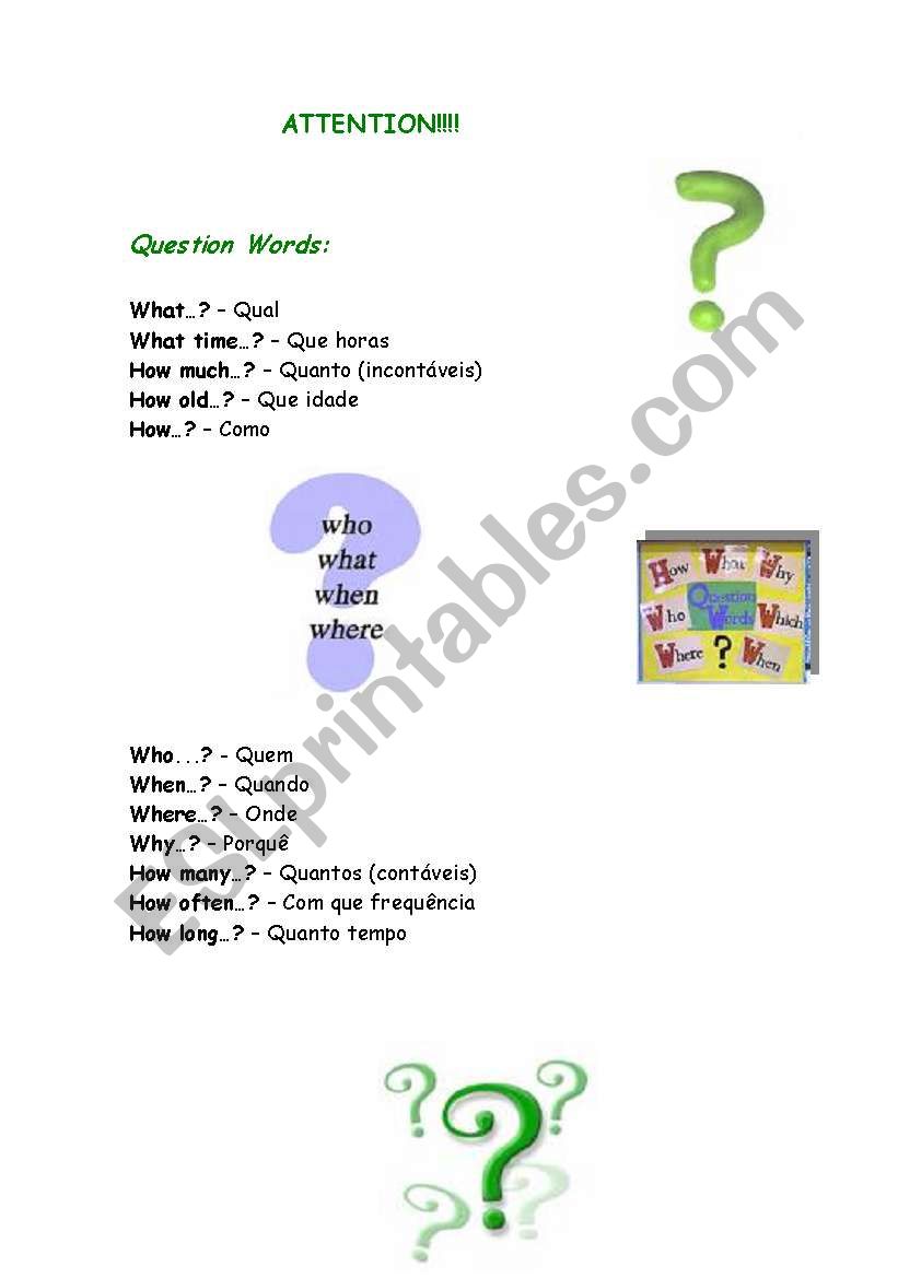 Question Wordls worksheet