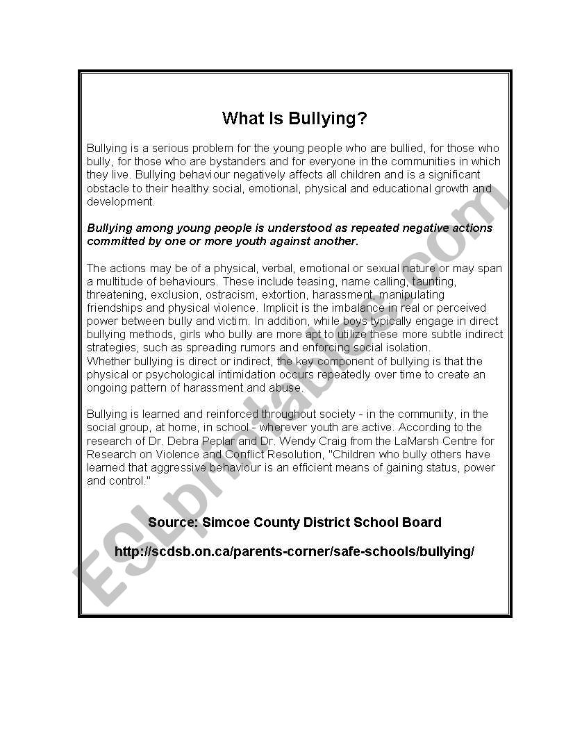 What is Bullying worksheet