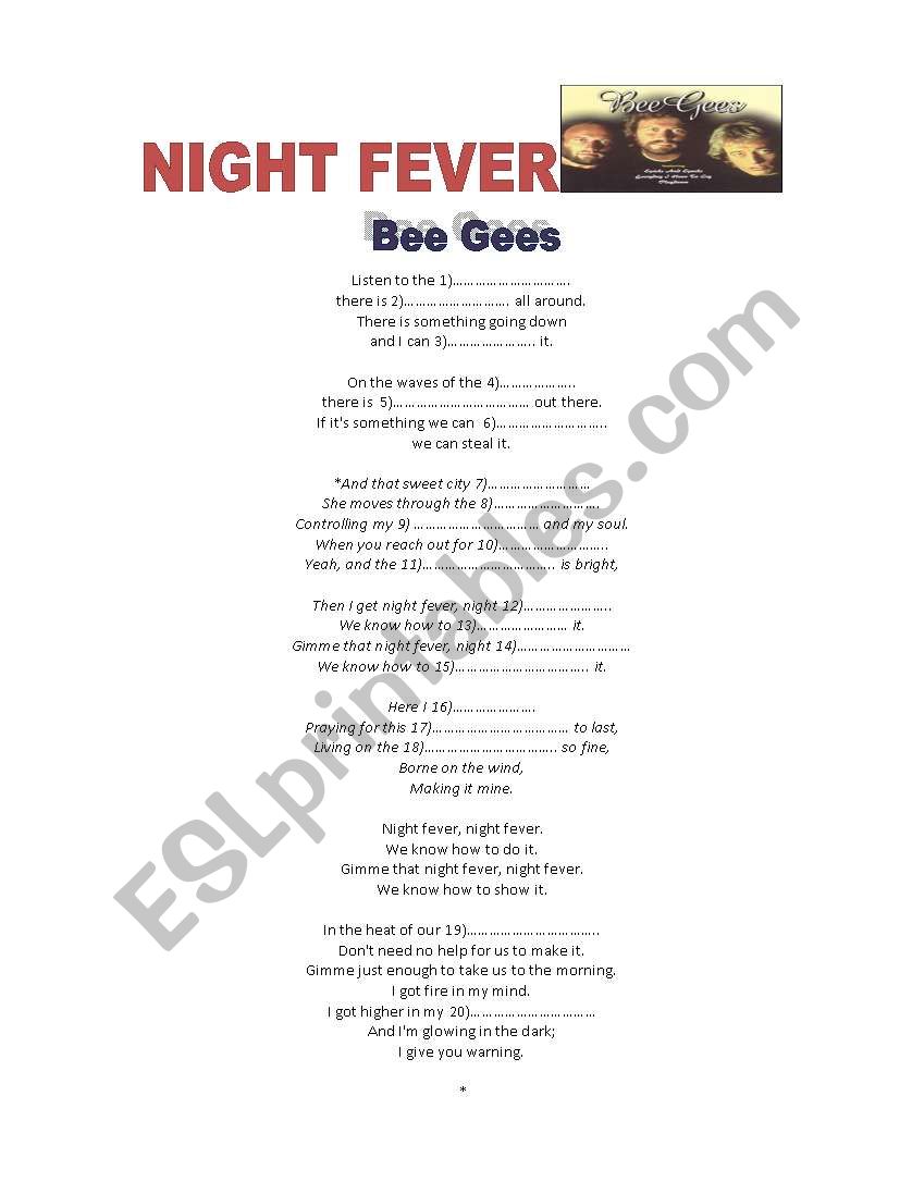 Song: Night Fever (Bee Gees) worksheet