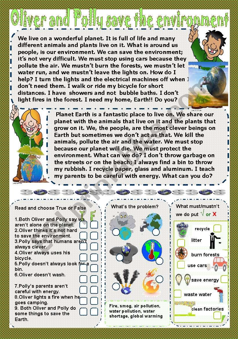 Reading about ecology. Воркшит the environment for Kids. Save the environment Worksheets. Environment problems Worksheets. Environment exercises Worksheets.