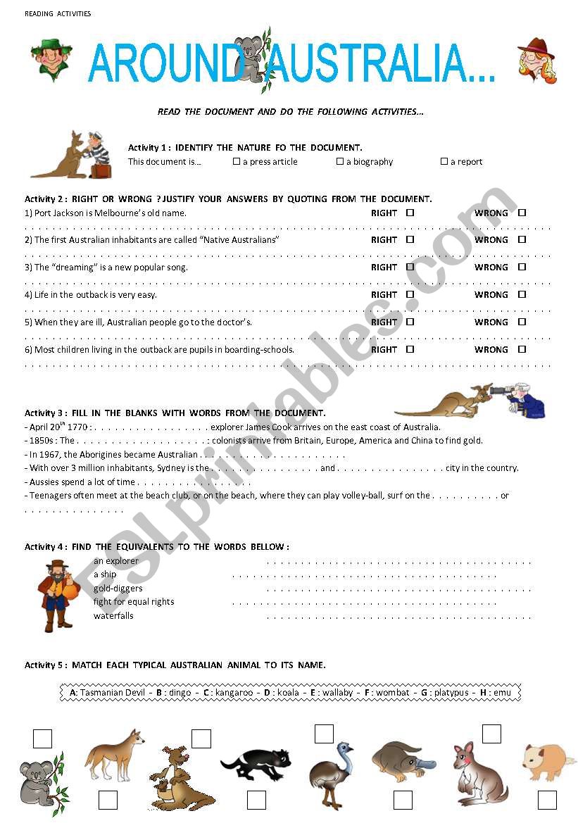 AROUND AUSTRALIA ( part 2 ) worksheet