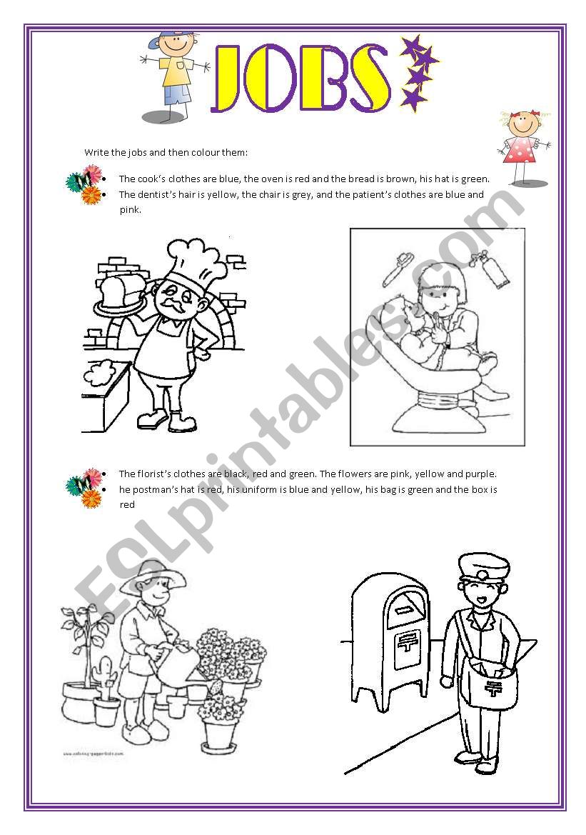 jobs and colours worksheet