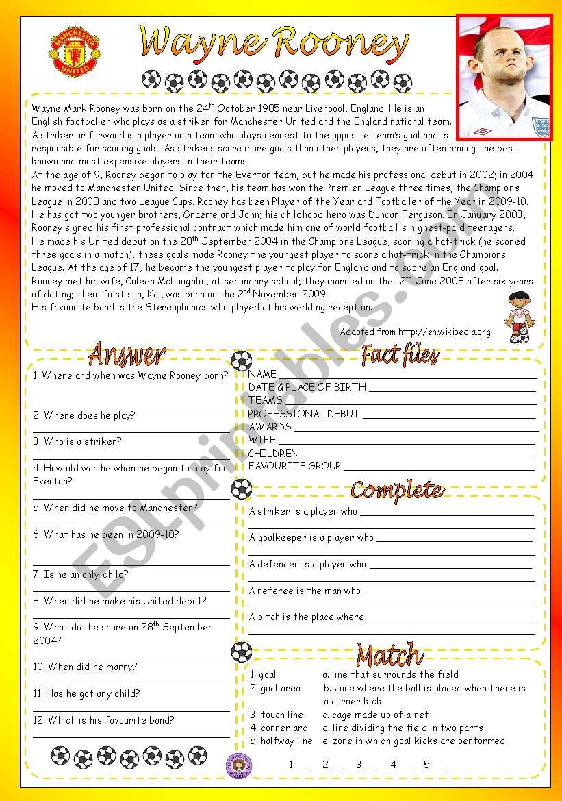 WAYNE ROONEY worksheet