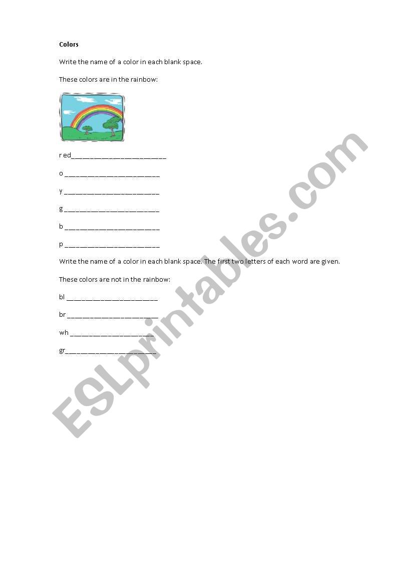 colours worksheet