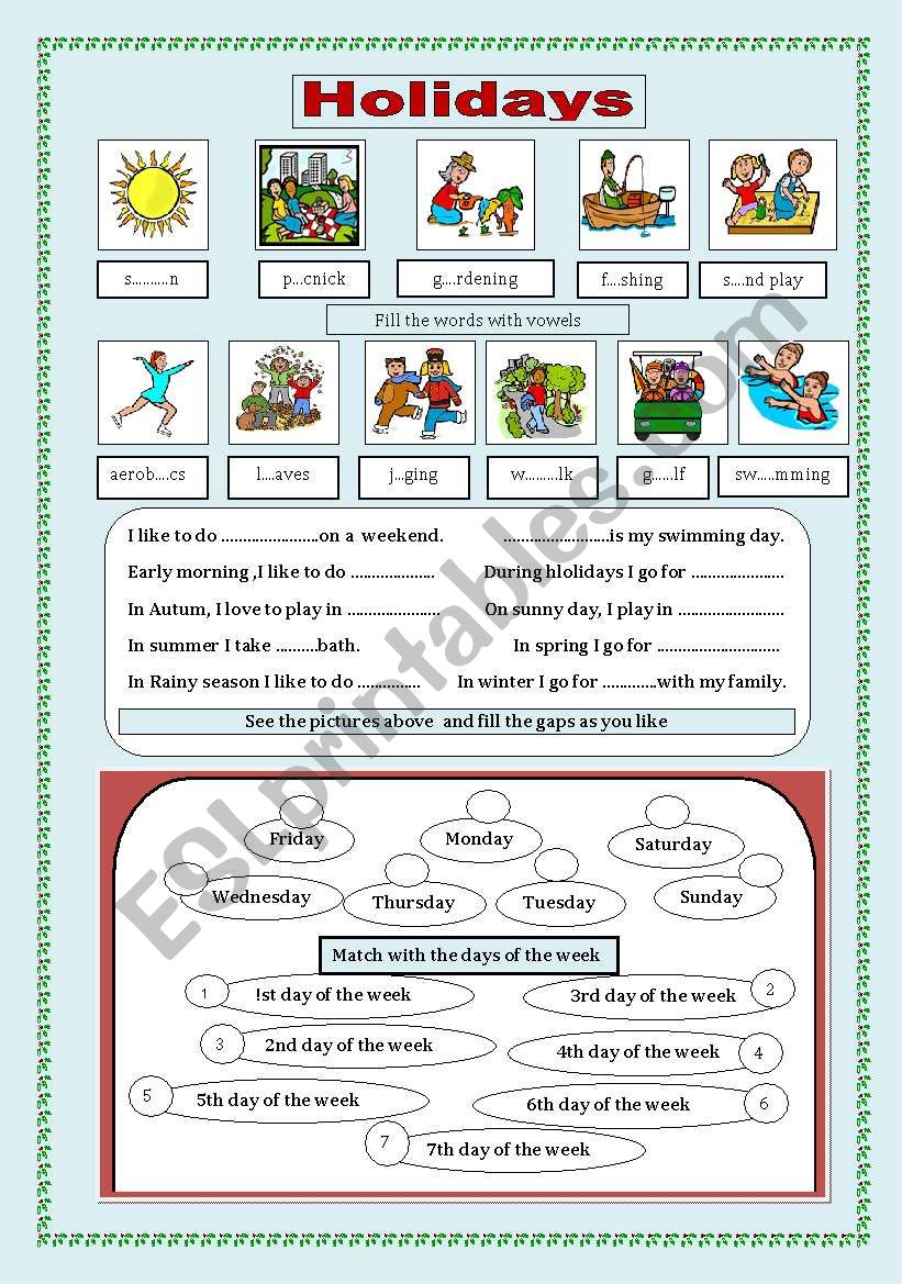 holiday homework worksheet