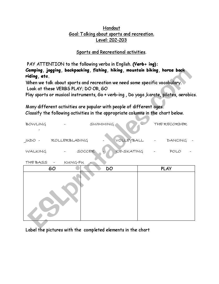 Leisure and Sports Activities worksheet