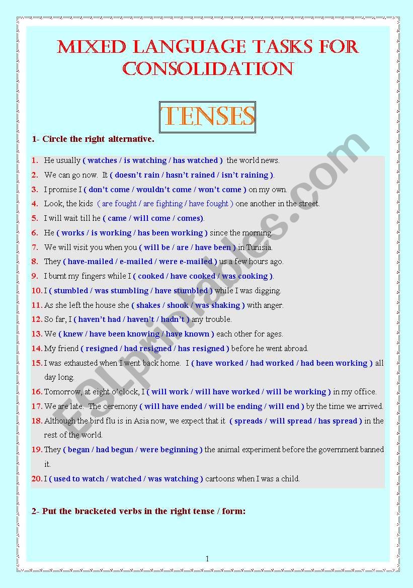 MIXED LANGUAGE TASKS FOR CONSOLIDATION