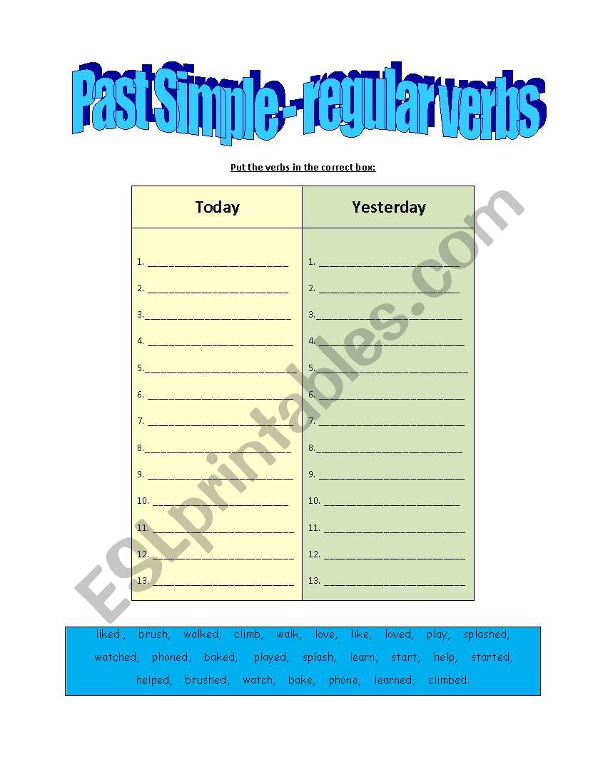 Past Simple - regular verbs worksheet