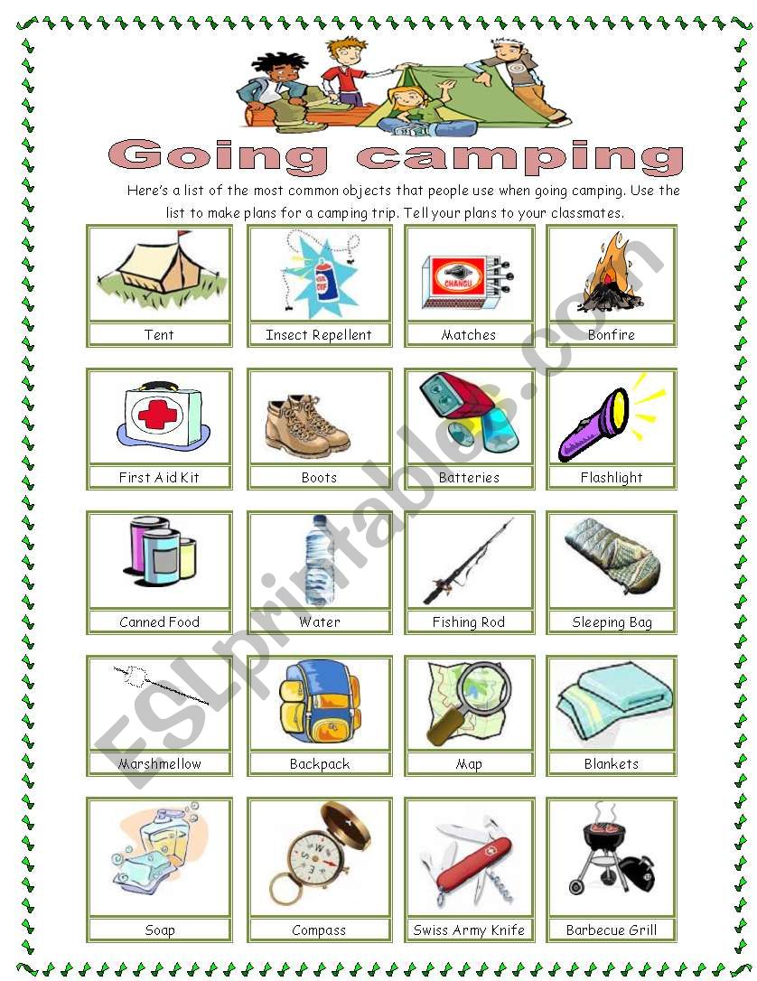 Camping pictionary worksheet