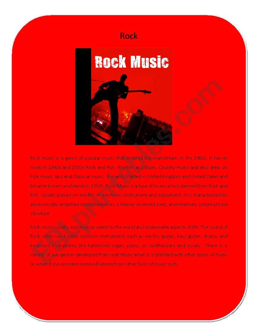 Music Genre 4 ( Rock) worksheet