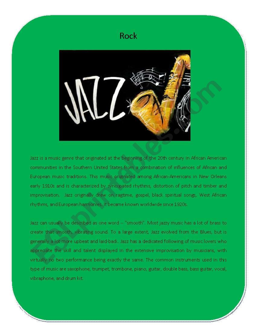 Music Genre 6 ( Jazz) worksheet