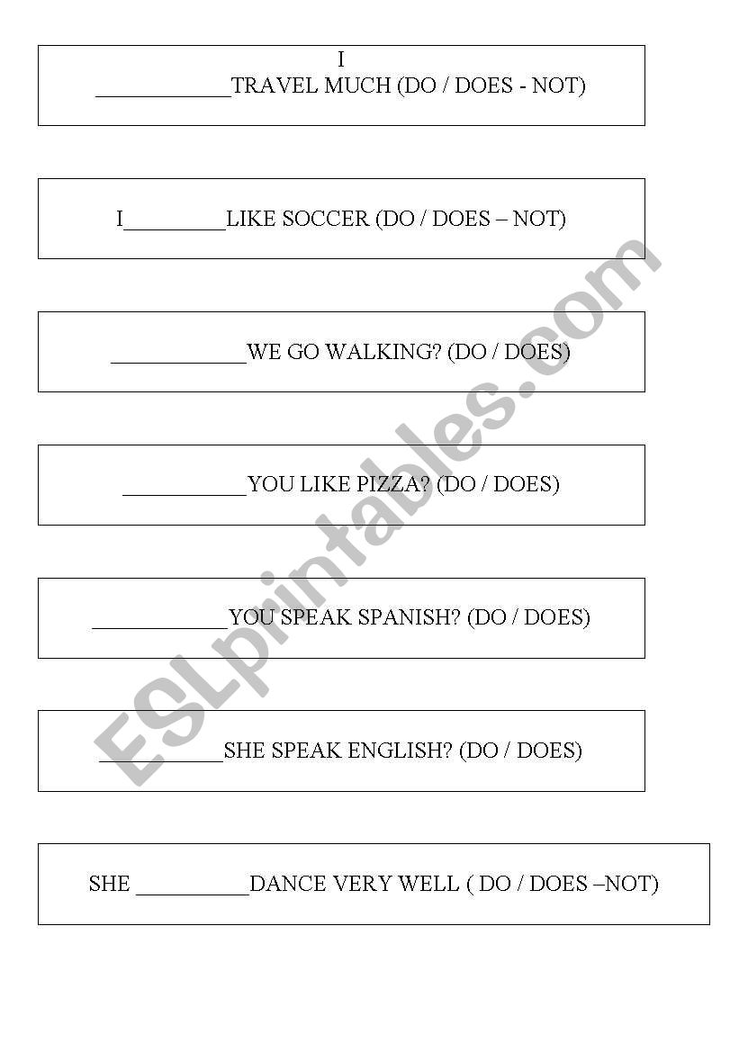 Complete with Do or Does worksheet