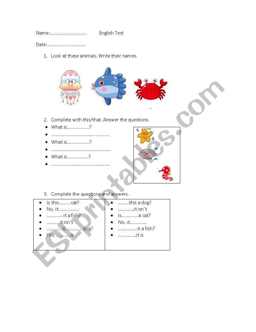 Acuatic Animals &This-That worksheet