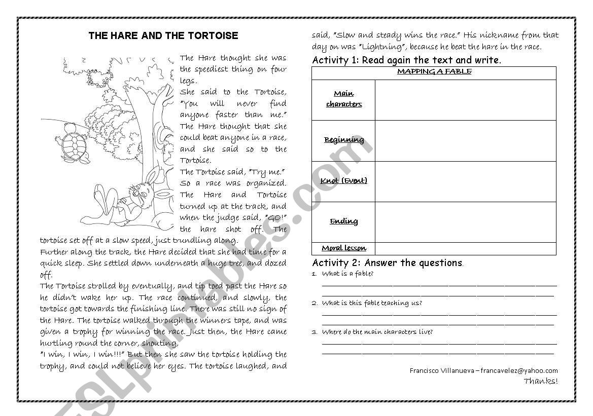 The hare and the tortoise worksheet