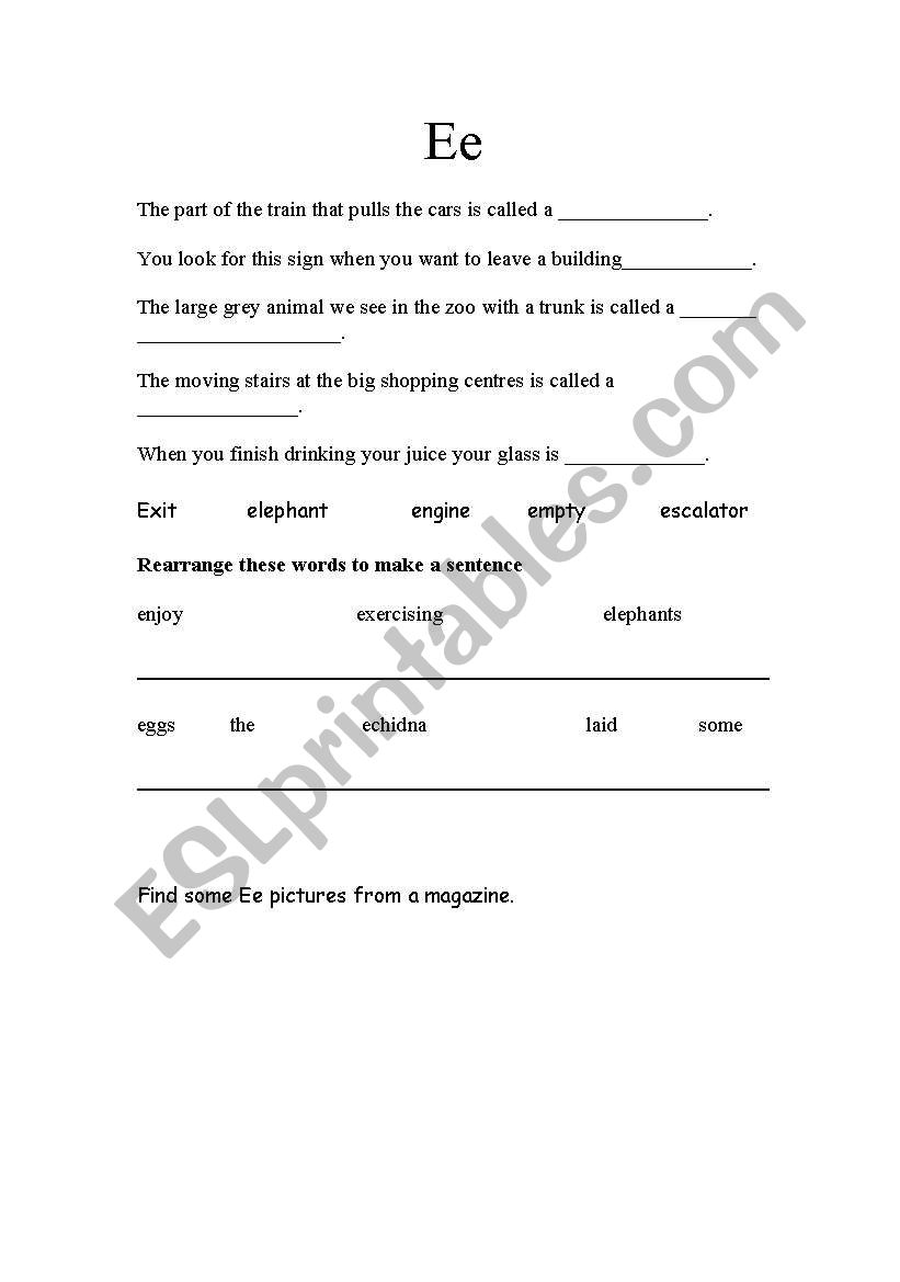 E Sound worksheet