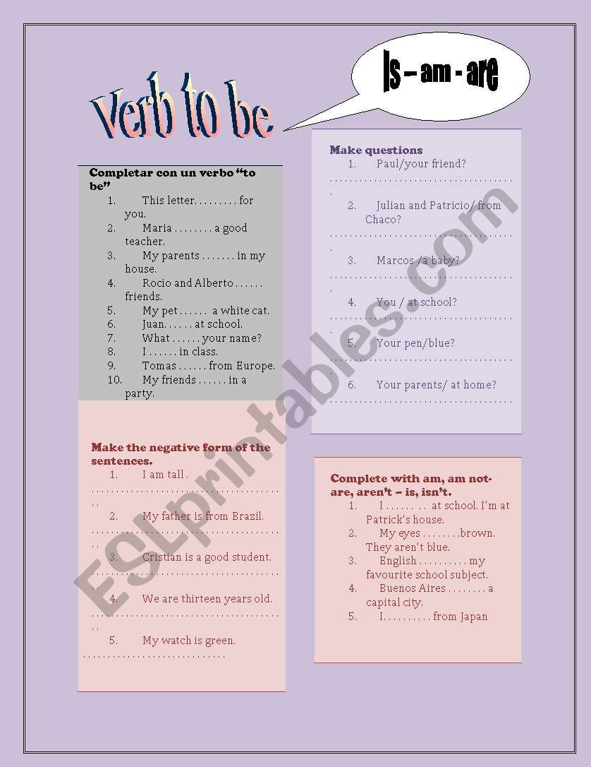 Verb to be worksheet