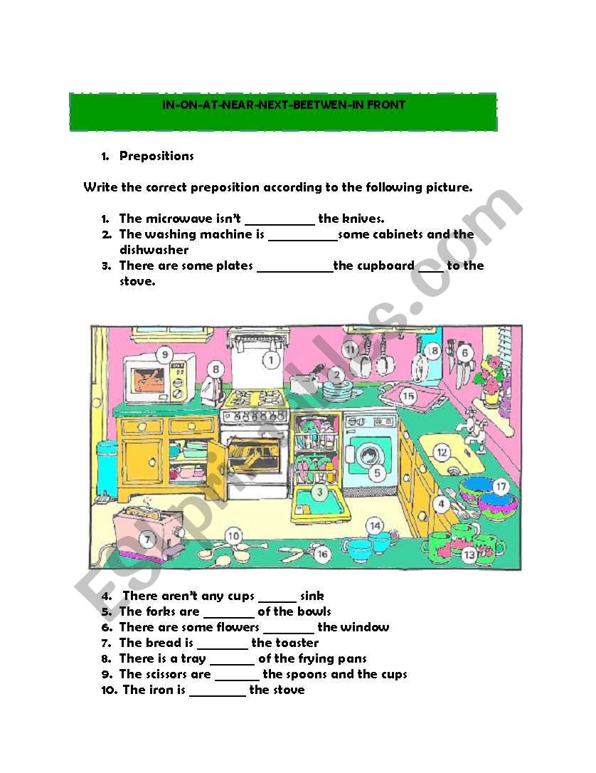 IN THE KITCHEN. PREPOSITIONS worksheet