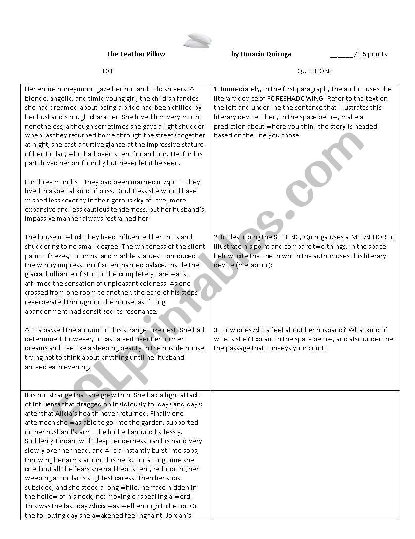 The feather pillow answer key