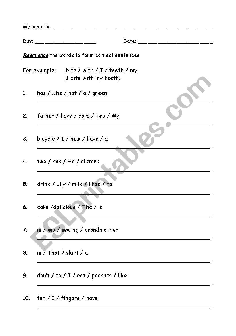 Arrange The Sentences Worksheets