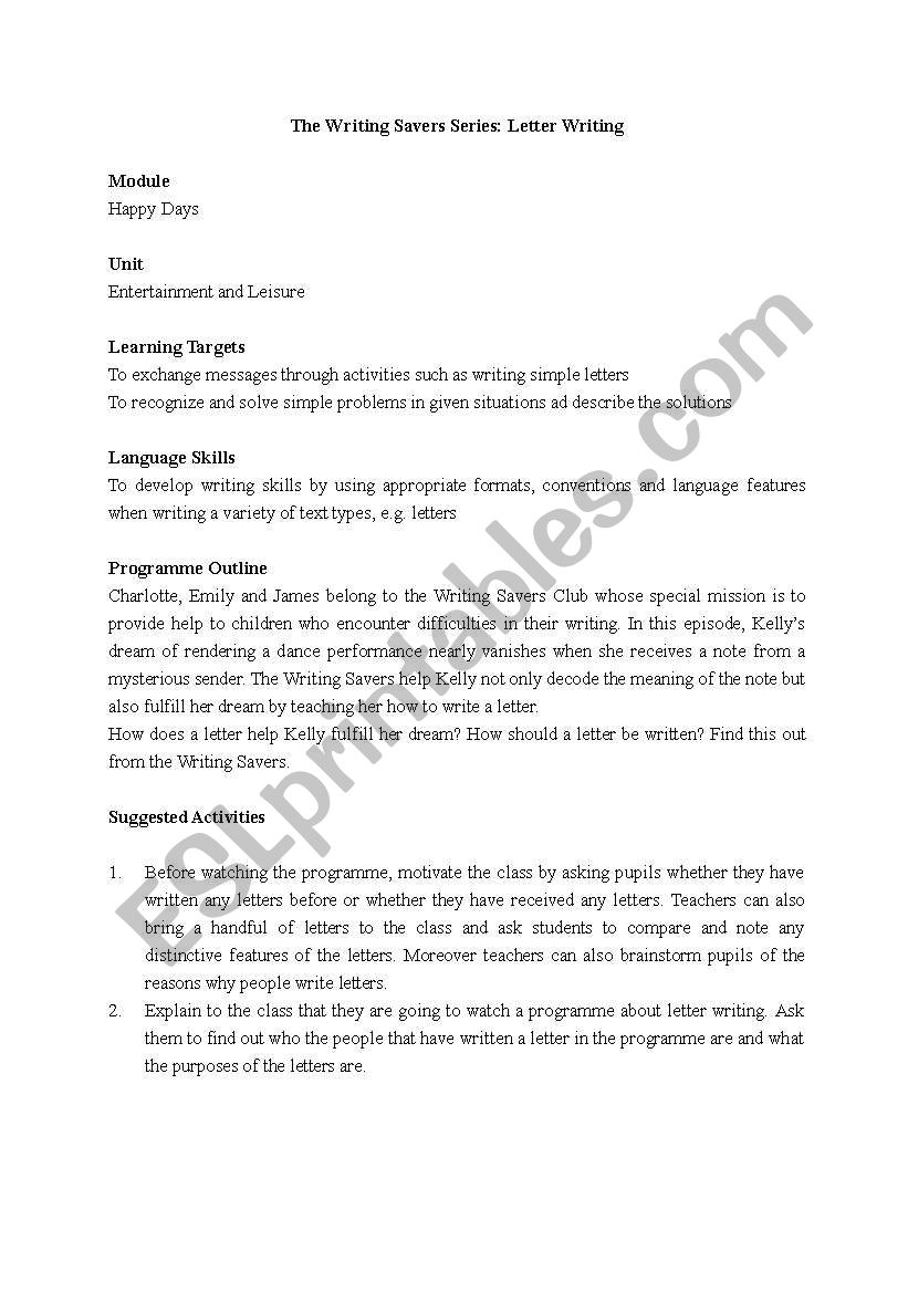 letter writing  worksheet