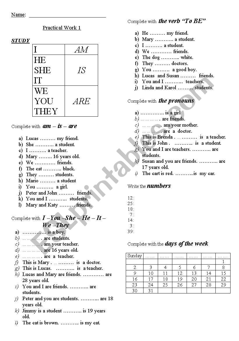 Verb To Be worksheet