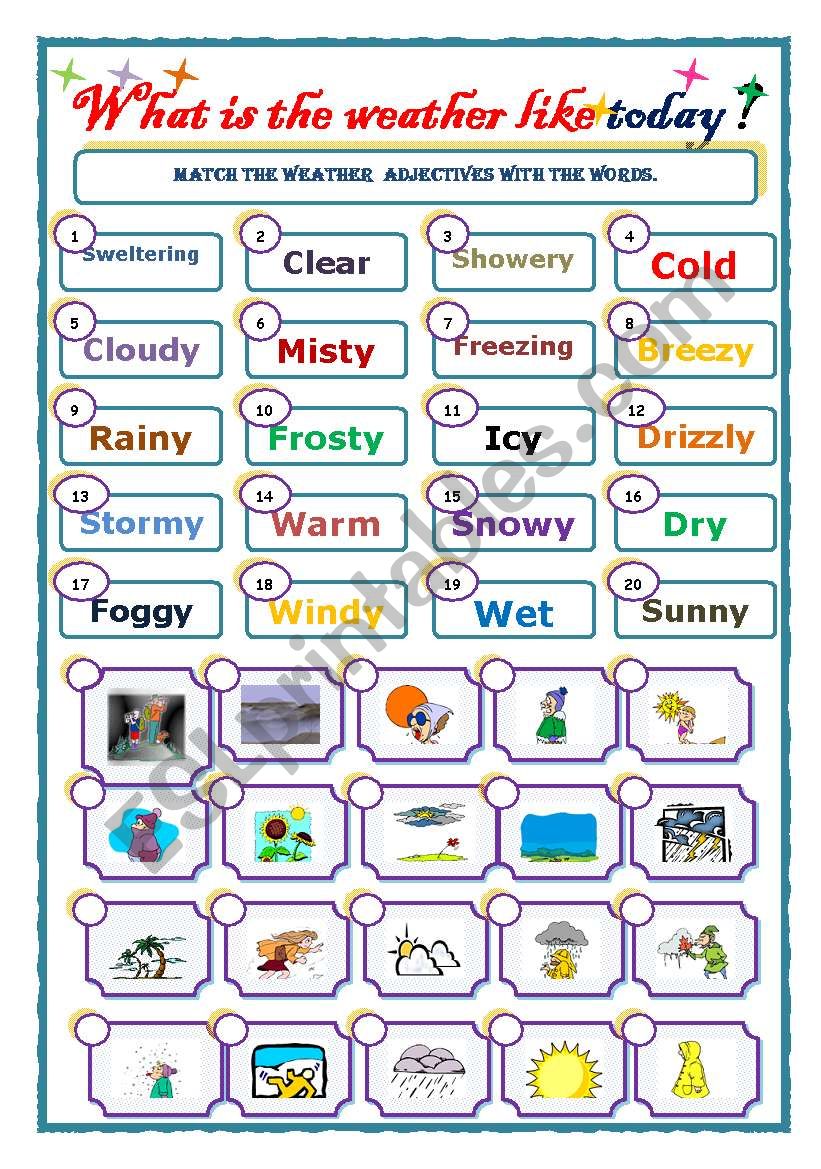 Detailed weather adjectives worksheet