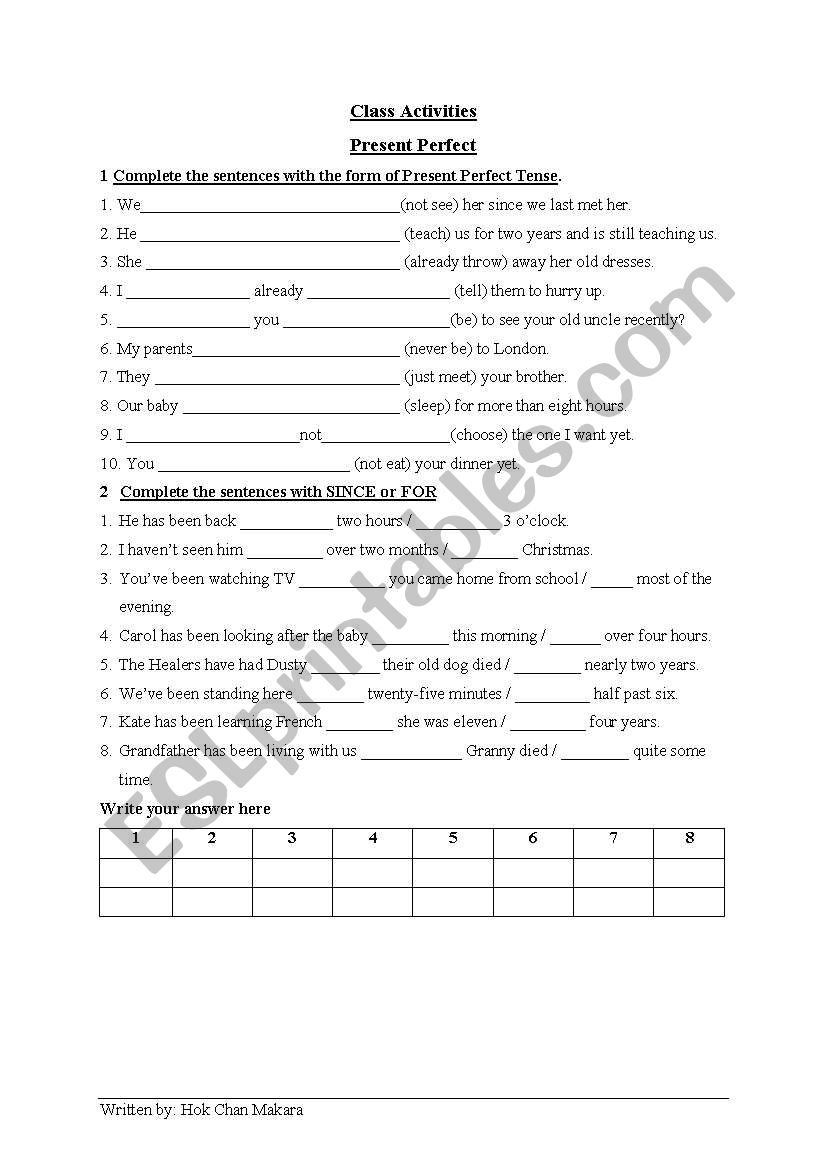 Present Perfect worksheet