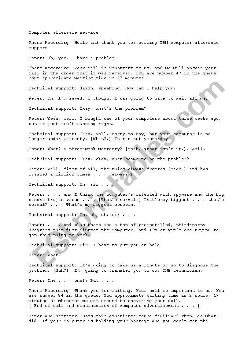 Computer aftersale service worksheet