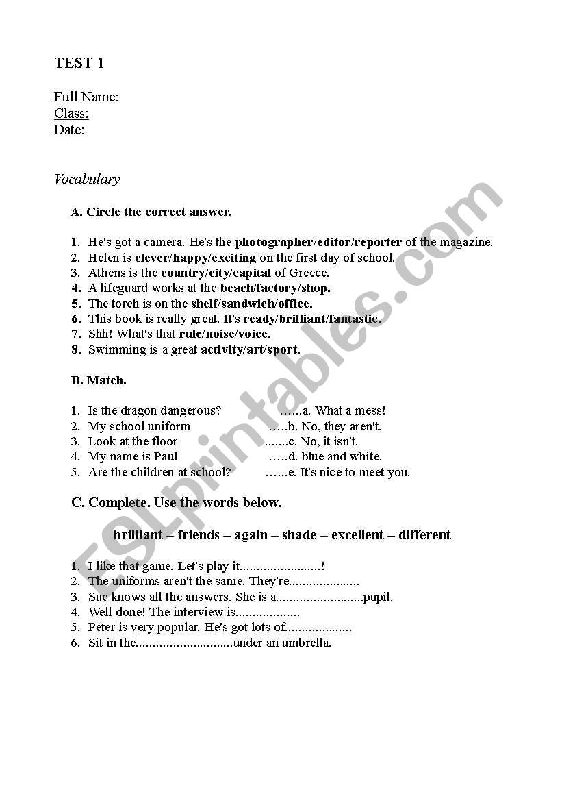 A Senior Test worksheet