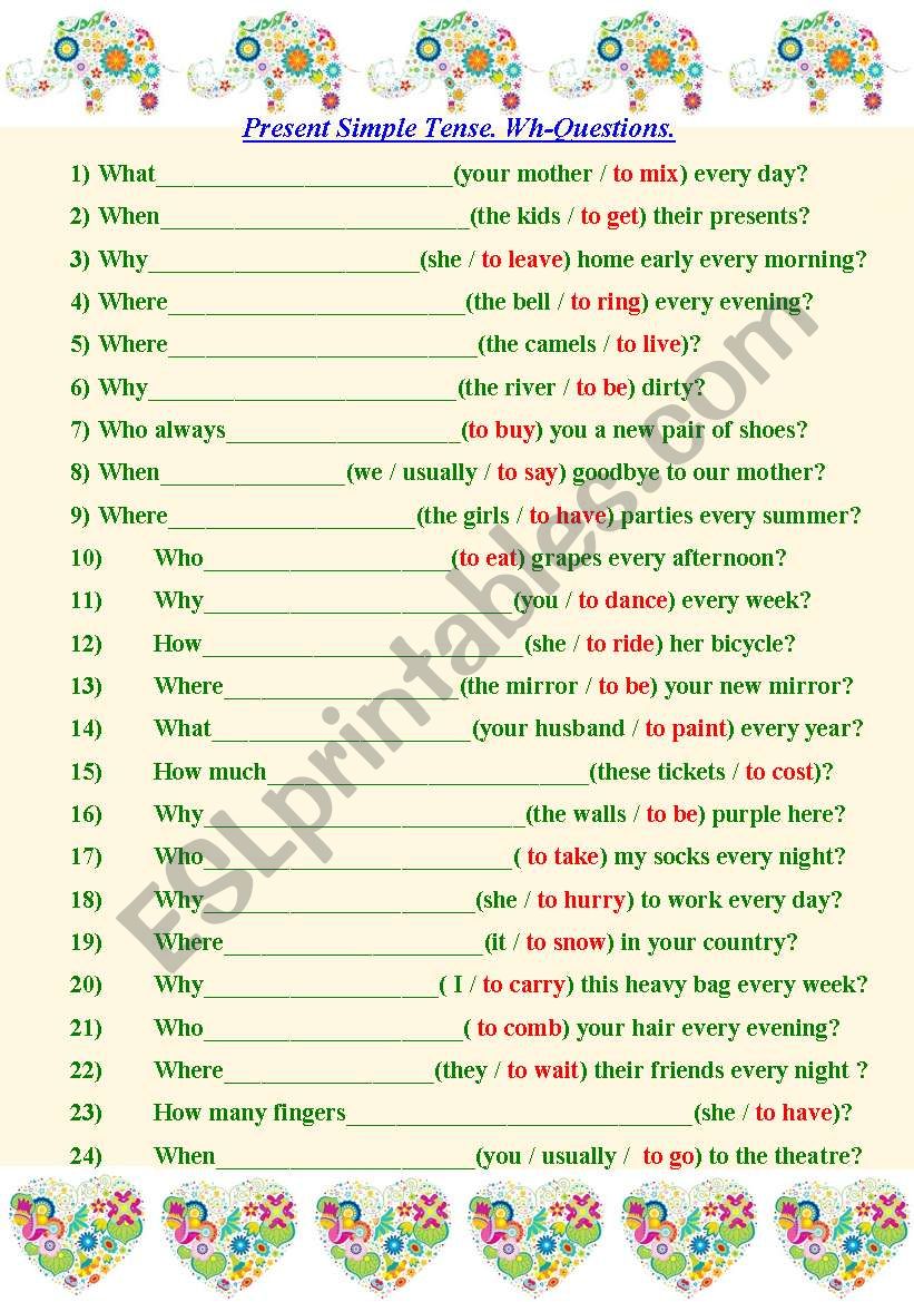 Present Simple Tense. Wh-Questions.