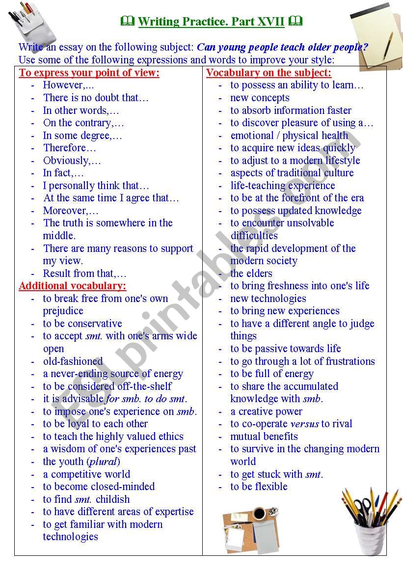 Writing practice for TOEFL/IELTS exams. Useful expressions and vocabulary. Part XVII.