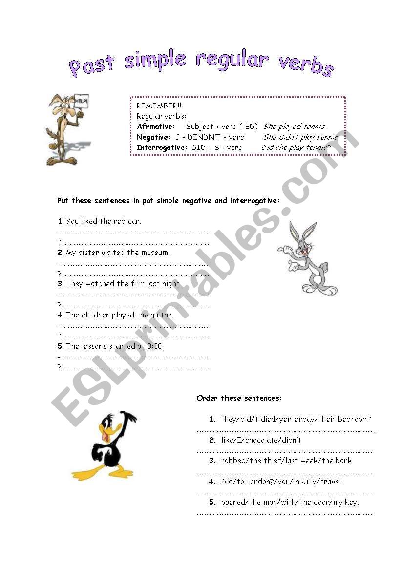 Past simple regular verbs worksheet