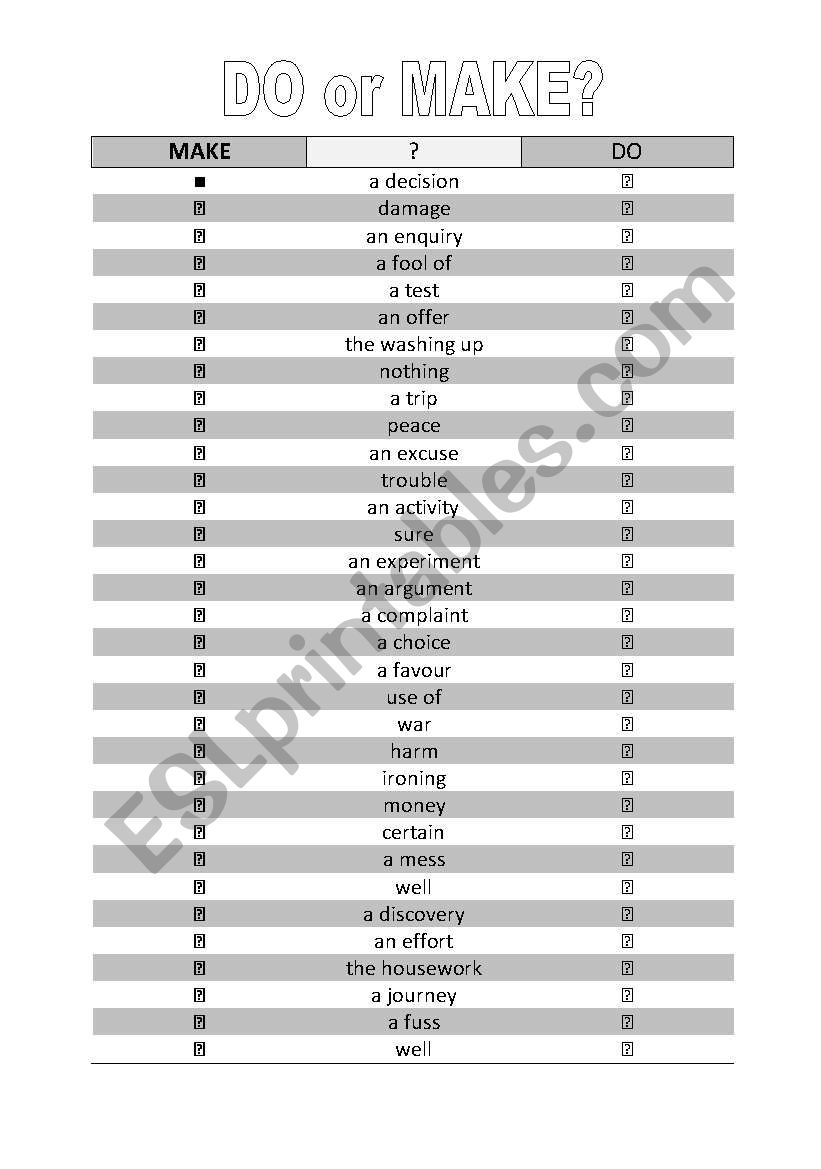 Do vs Make  worksheet