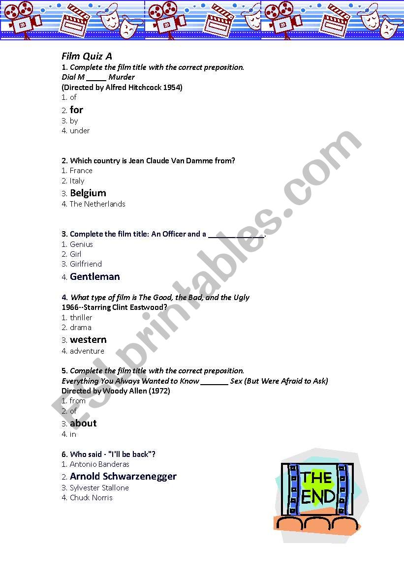 Film Quiz worksheet