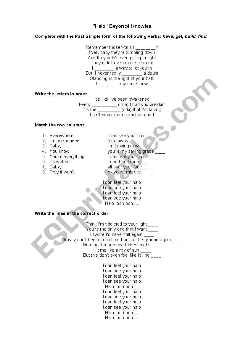 Halo. Beyonce worksheet