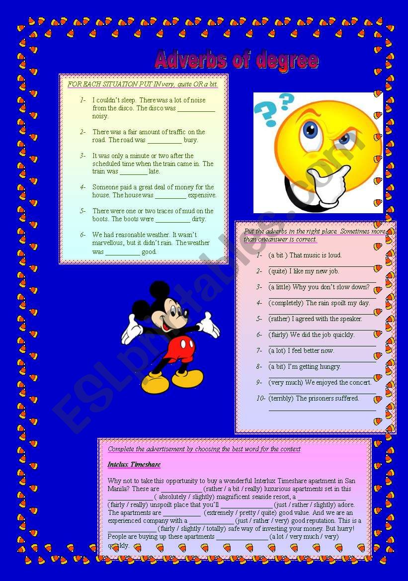 adverbs of degree worksheet