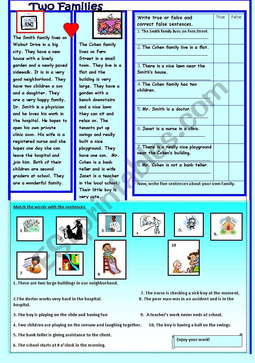 Two Families worksheet