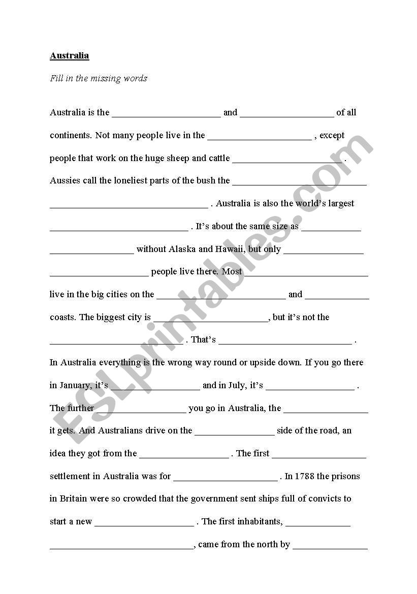 Australia worksheet