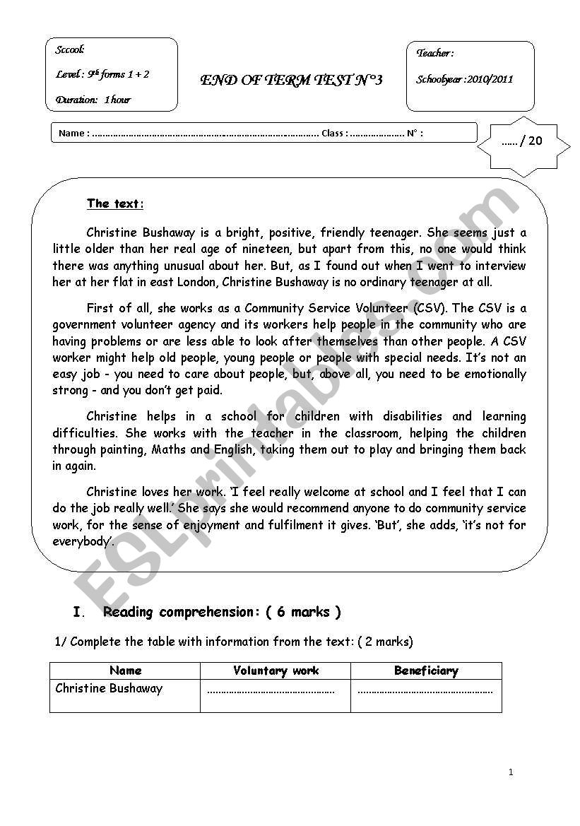 End of term test N3 ( 9th form)